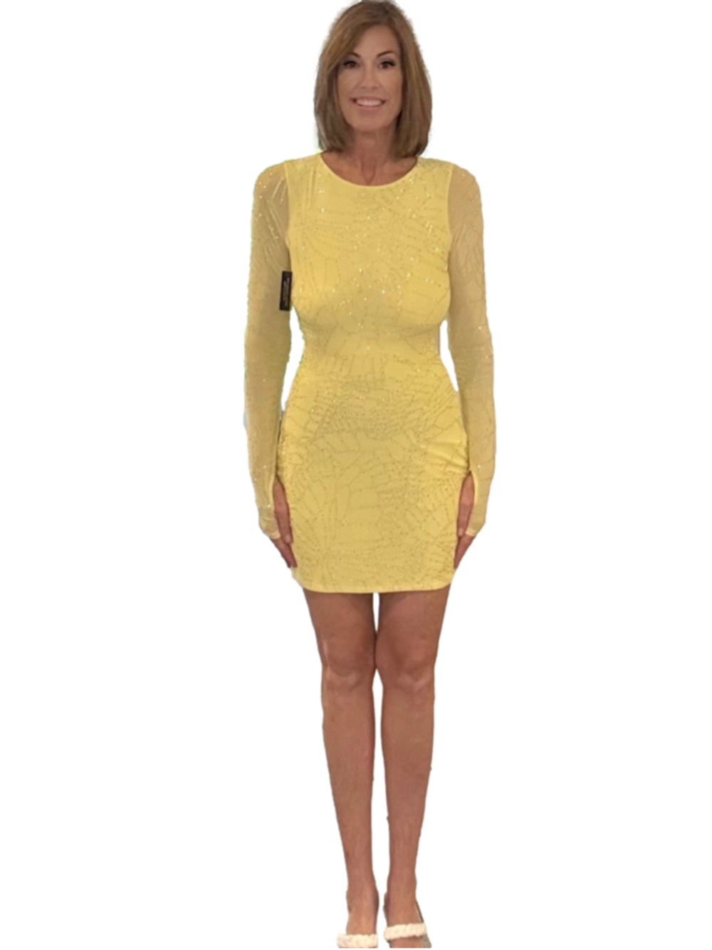 AFRM Tulah Rhinestone Mesh Open
Back Mini Dress Buttercup Yellow Size
Medium NWT